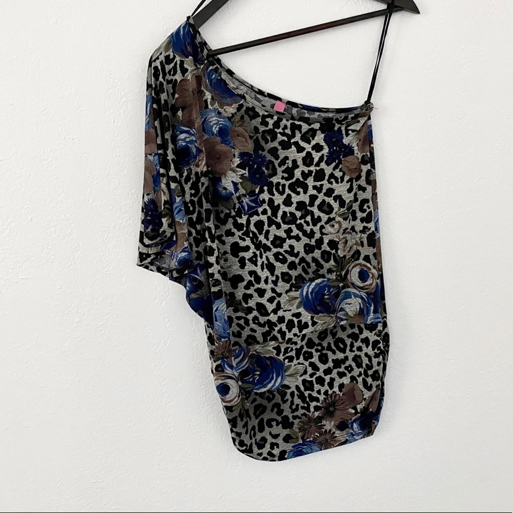 Cheetah and Floral Print One Shoulder Top